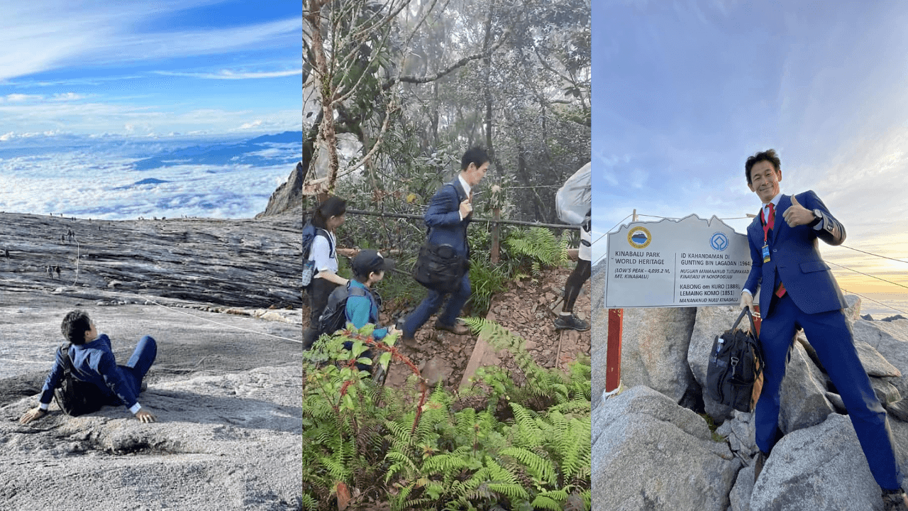 Japanese Man Climbs Up Mount Kinabalu In A Full Suit!